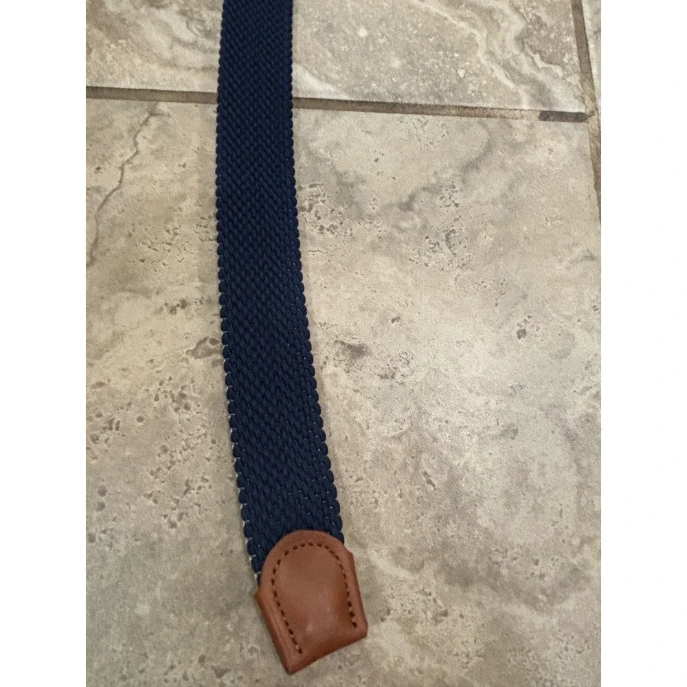 Tommy Bahama Mens Reversible Braided Belt Navy Tan Leather Trim Size S/M‎